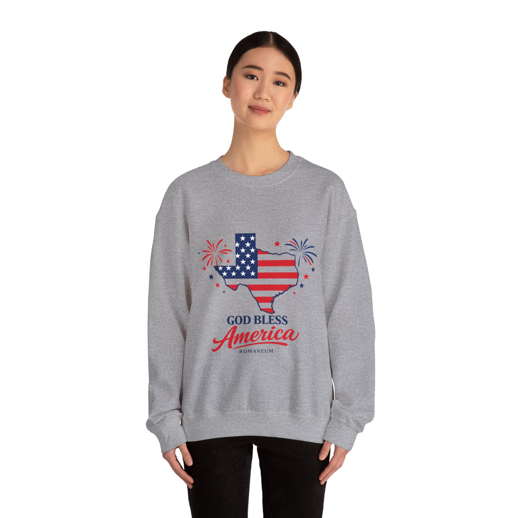 Romaneum God Bless America Flag Heart sweatshirt | Patriotic 4th of July crewneck