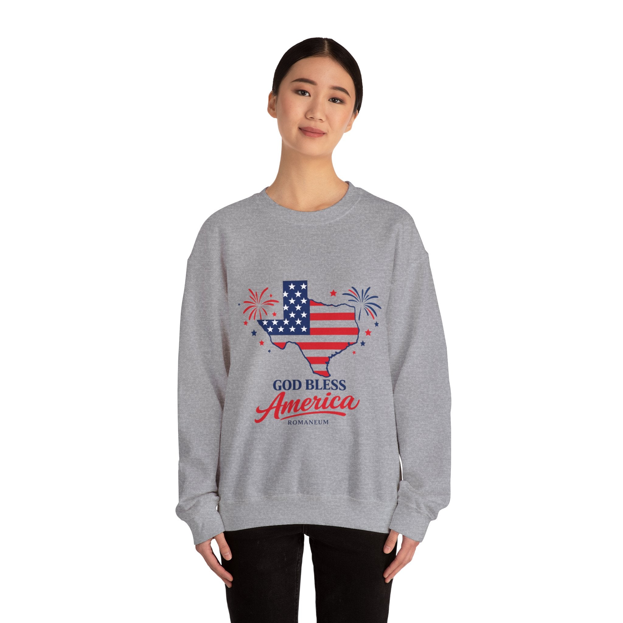 Romaneum God Bless America Flag Heart sweatshirt | Patriotic 4th of July crewneck