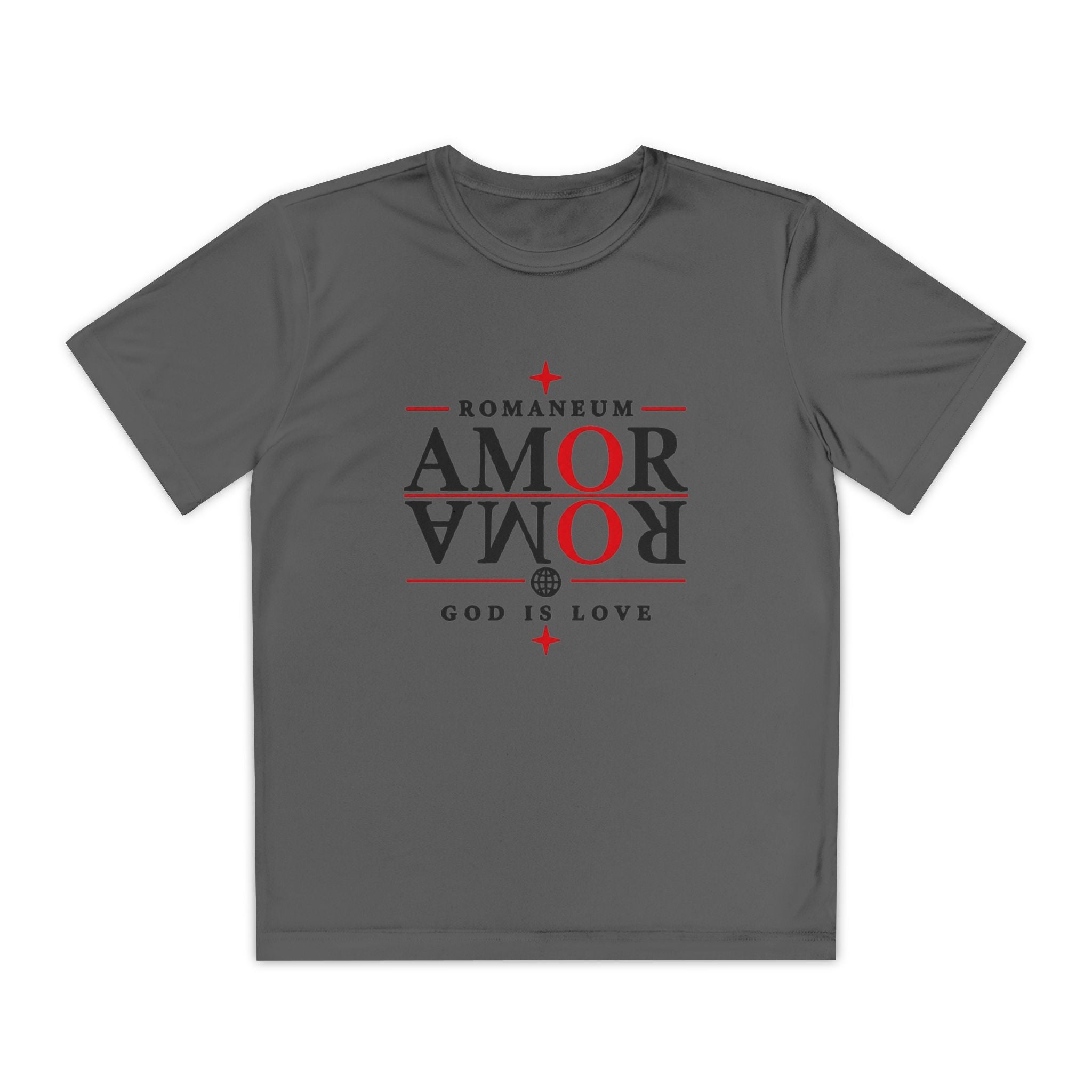 Youth Tee — ROMANEUM “AMOR/ROMA” Graphic Christian Shirt (God is Love)