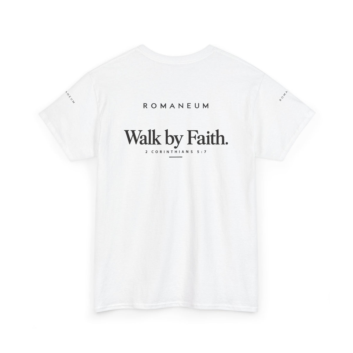Walk by Faith Tee — Christian Scripture Shirt (Romans/1 Corinthians)