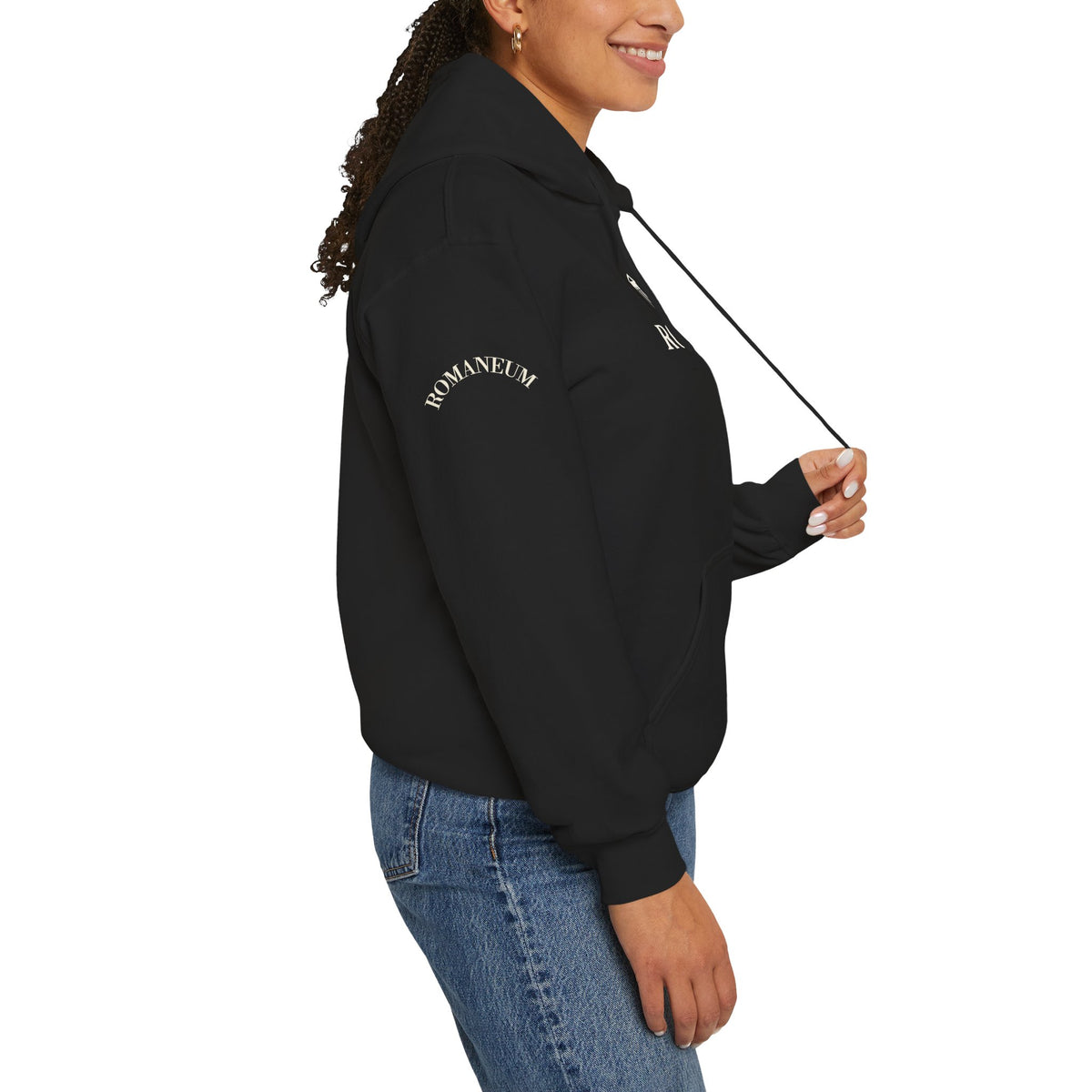 Romaneum Logo Hoodie – Classic Black Pullover with Roman Temple Design