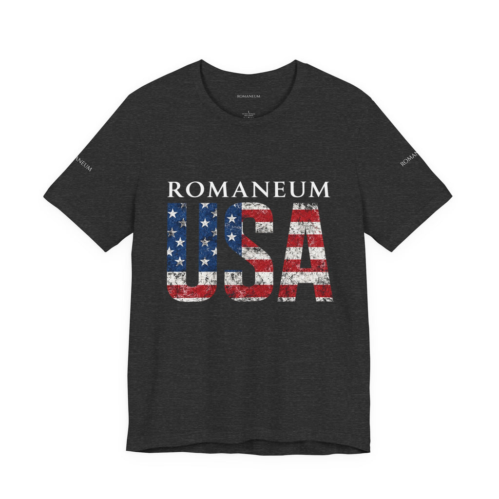 Romaneum USA Flag T‑Shirt — Patriotic American Graphic Tee
