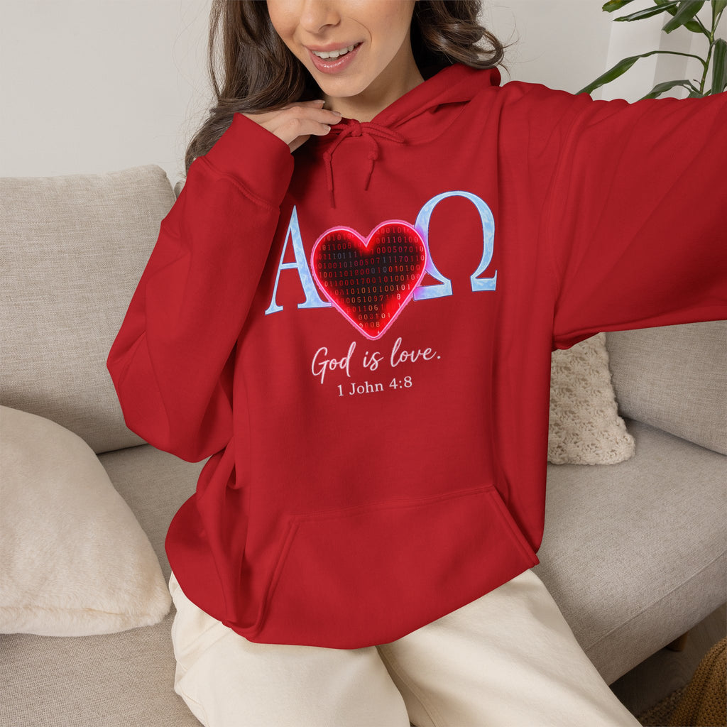 Alpha Omega Heart Hoodie | God is Love 1 John 4:8 Christian Hoodie