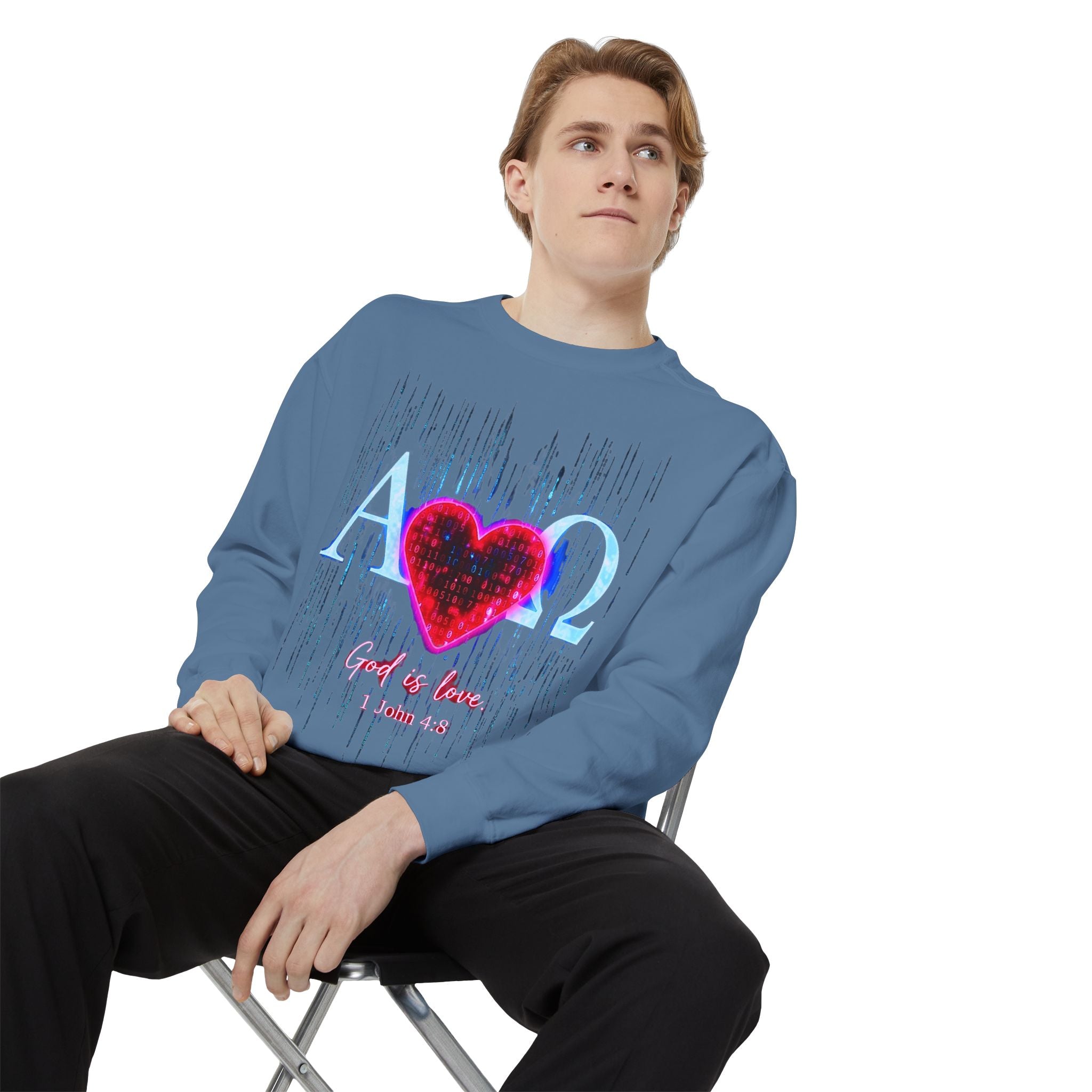 Alpha Omega Heart design sweatshirt | God is Love 1 John 4:8 RomanEum