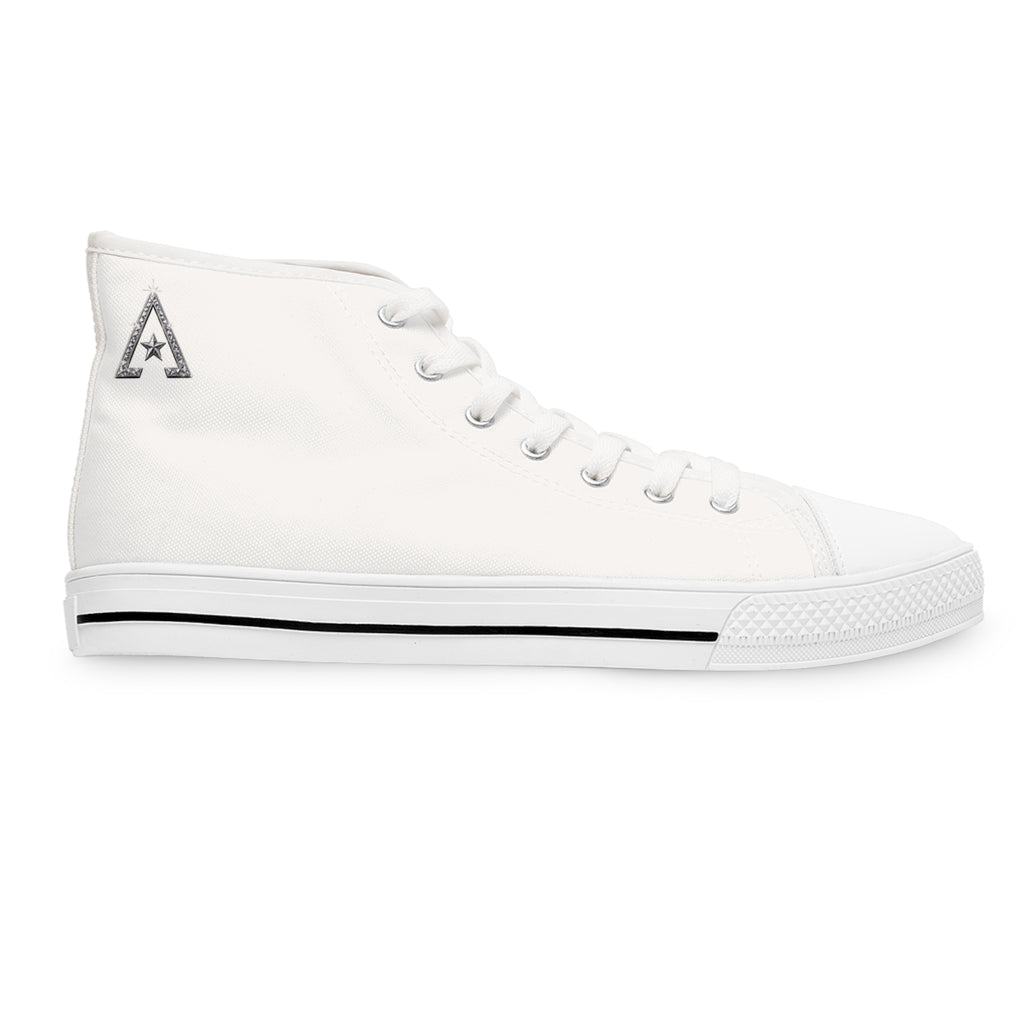 Women's High-Top Sneakers — Minimal White Canvas Shoes with Side Logo