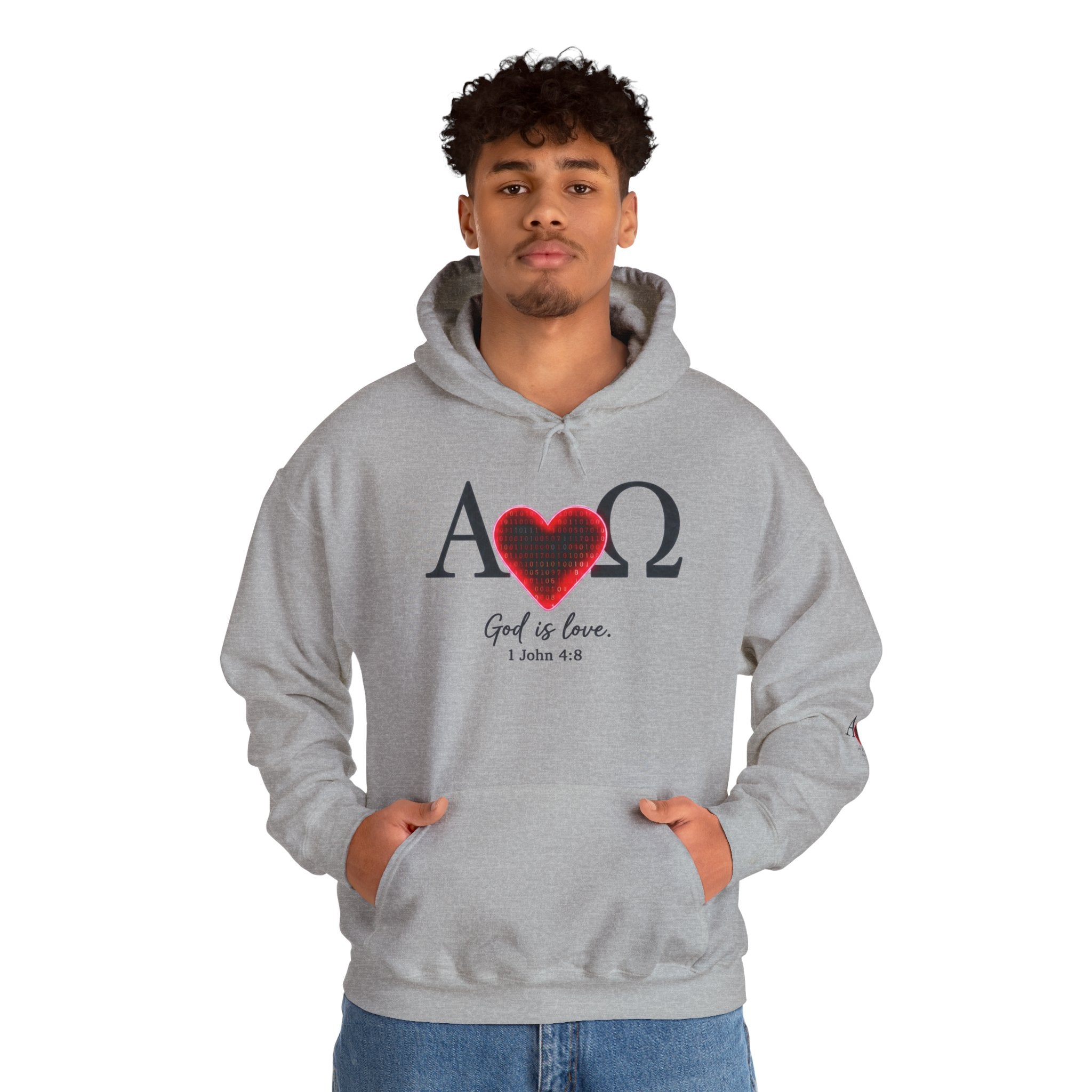 Alpha Omega Heart Hoodie | God is Love 1 John 4:8 Christian Hoodie