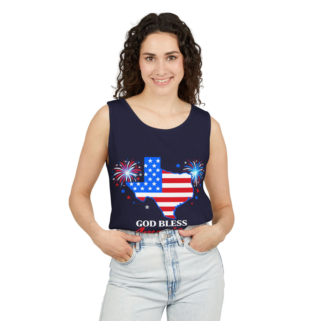Romaneum Texas Flag Map God Bless America Tank Top | Patriotic 4th of July