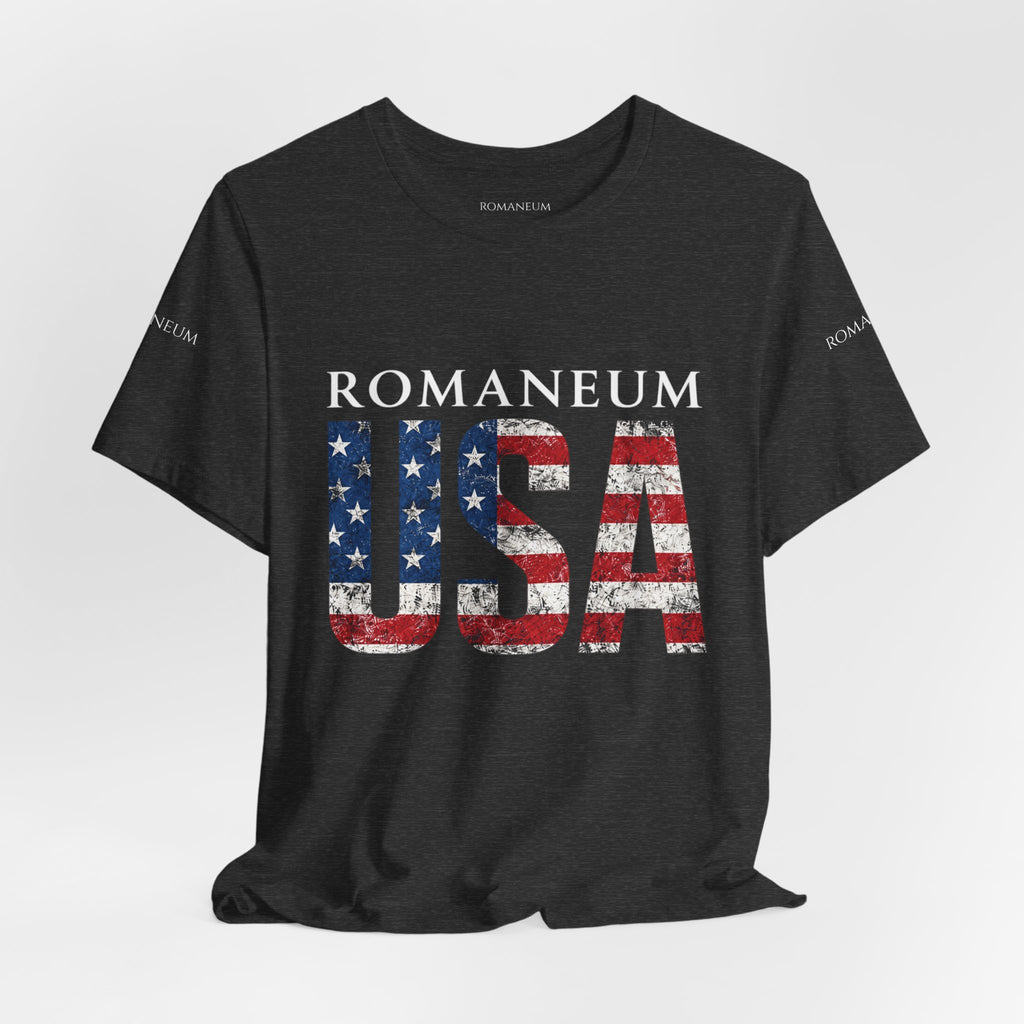 Romaneum USA Flag T‑Shirt — Patriotic American Graphic Tee