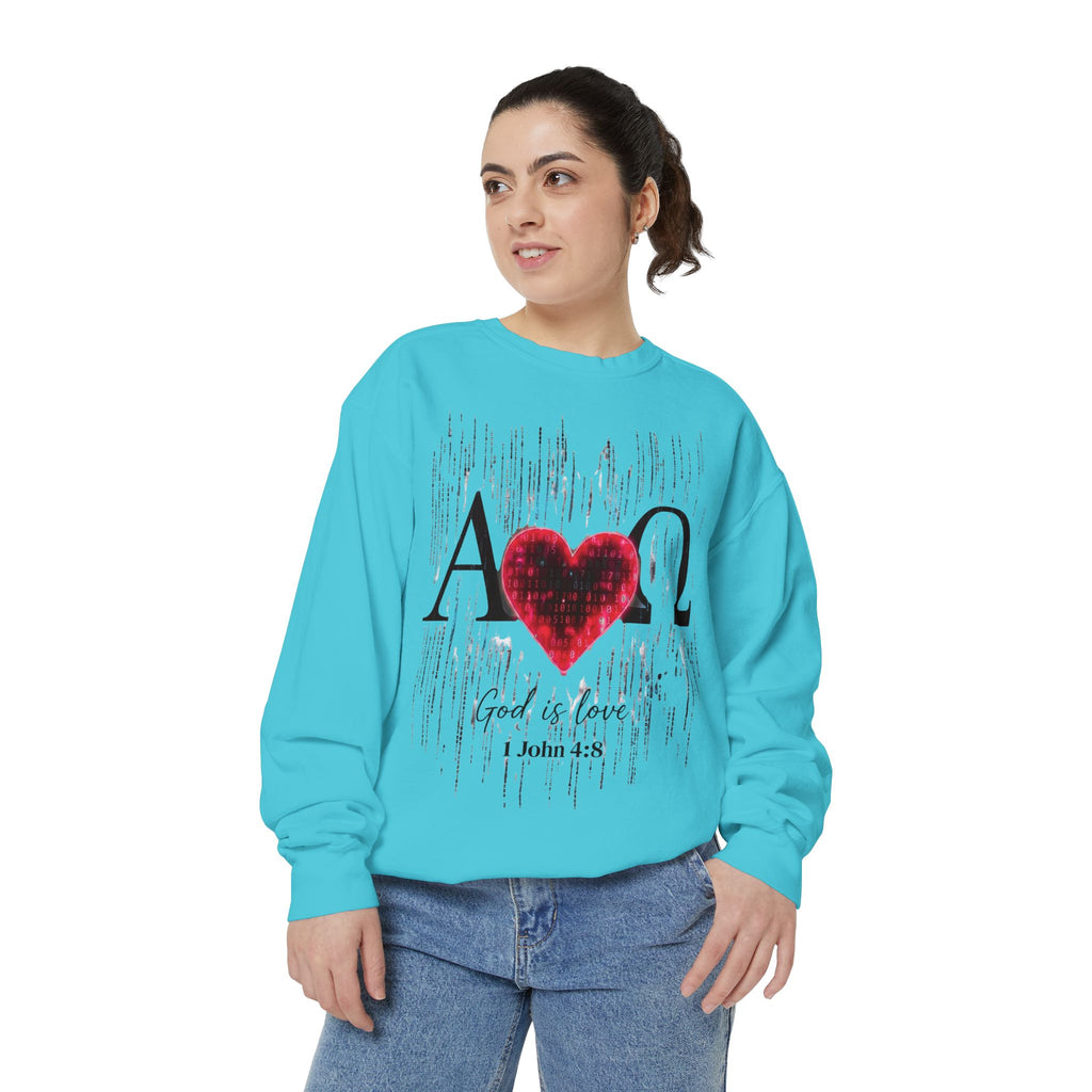 Alpha Omega Heart design sweatshirt | God is Love 1 John 4:8 RomanEum