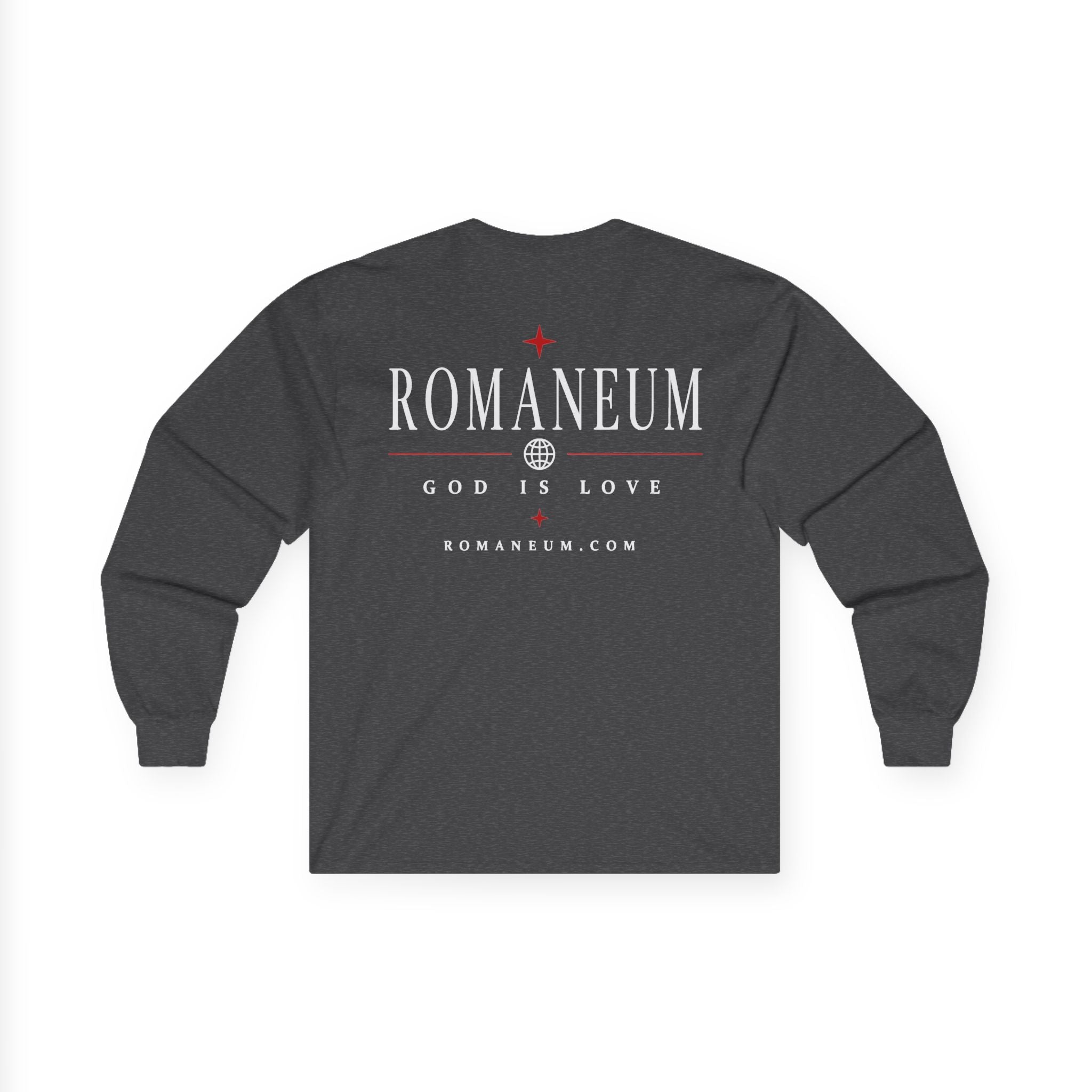 Long Sleeve Tee — "AMOR" Romaneum God Is Love Religious Graphic Shirt