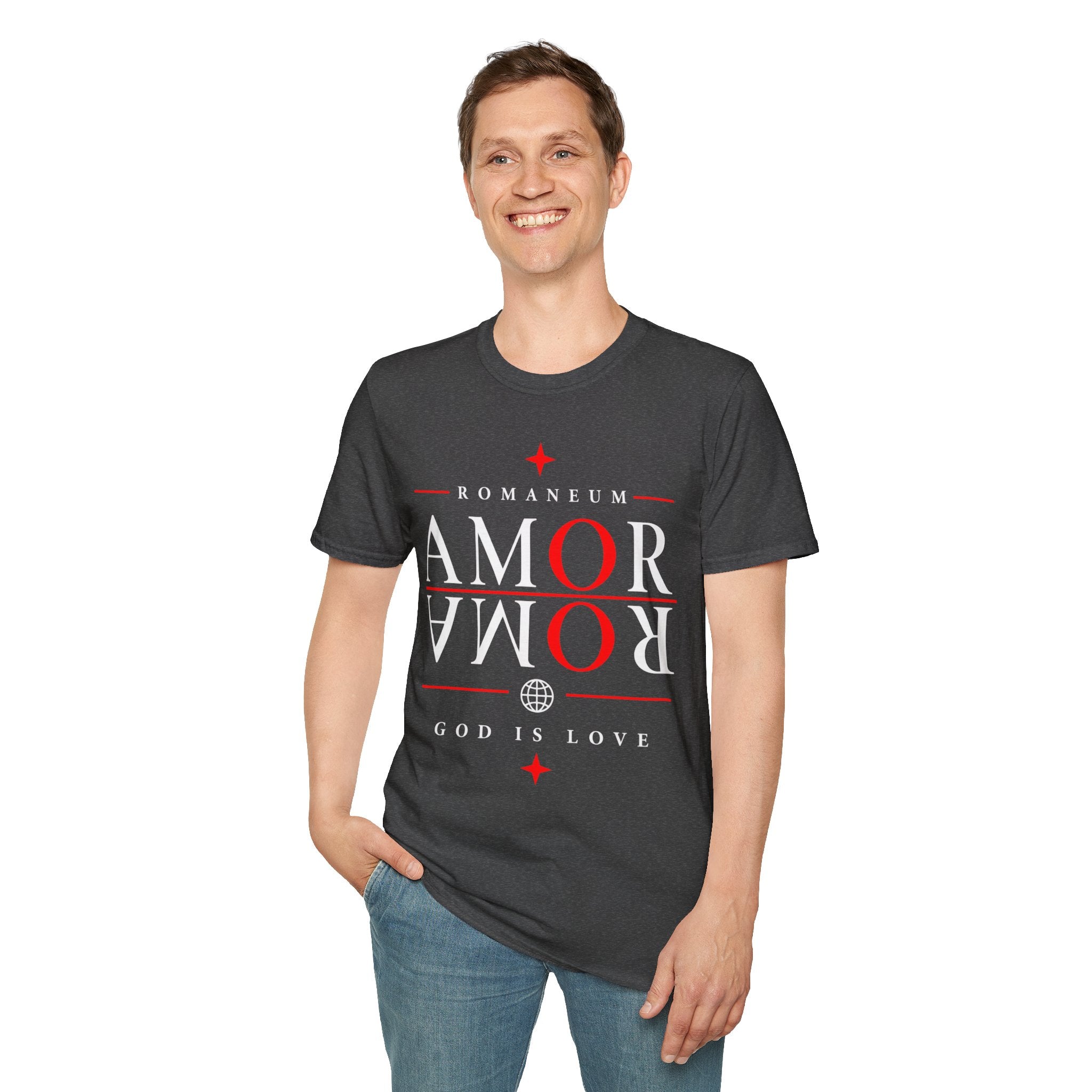 Amor/Roma 'ROMANEUM' Graphic T‑Shirt — 'AMOR' Reflection Design (God Is Love)