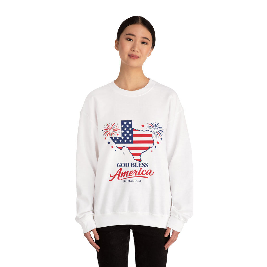 Romaneum God Bless America Flag Heart sweatshirt | Patriotic 4th of July crewneck