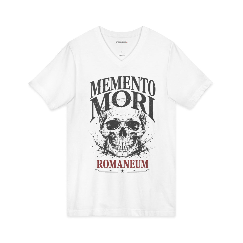 Memento Mori V-Neck Tee — Romaneum Skull Graphic Shirt