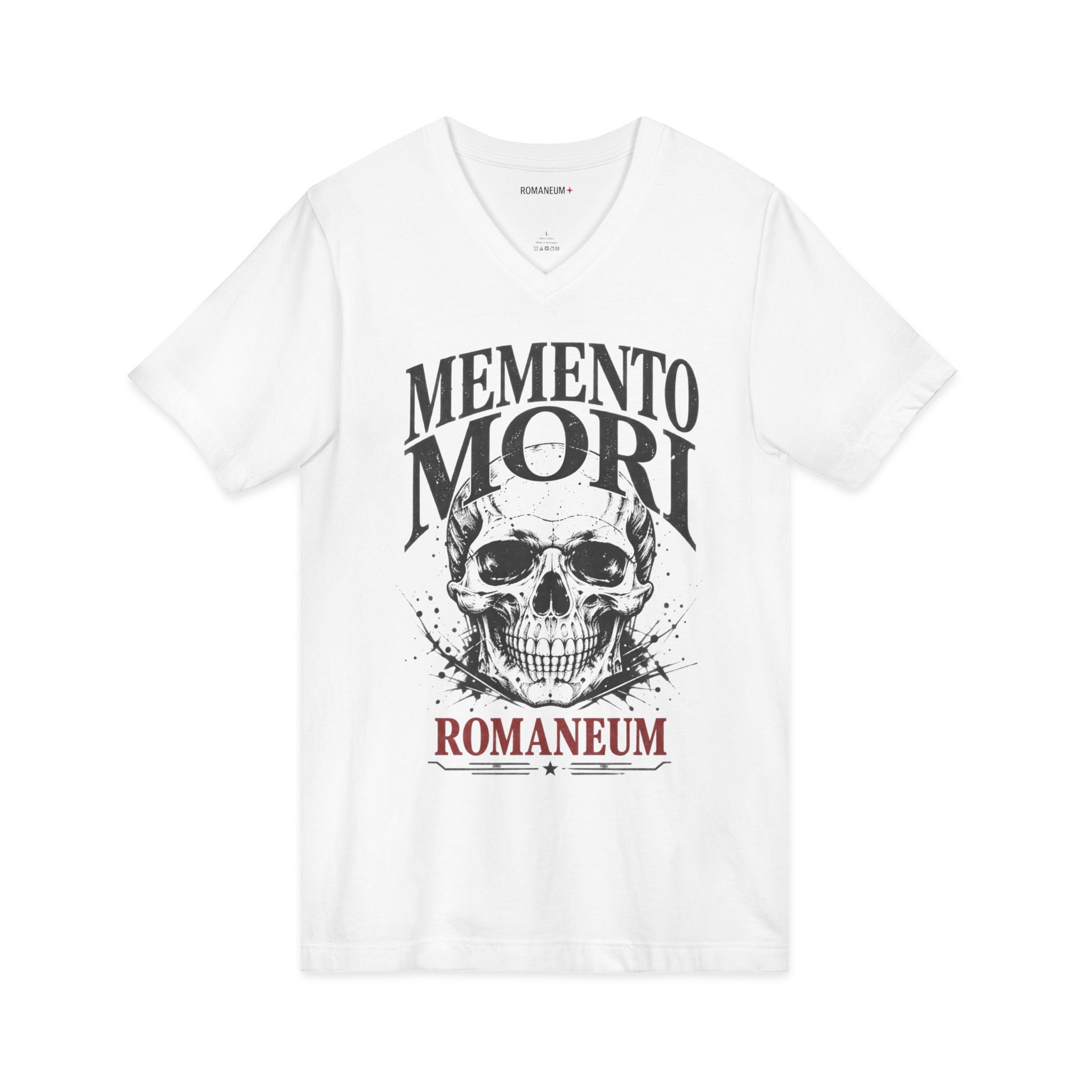 Memento Mori V-Neck Tee — Romaneum Skull Graphic Shirt