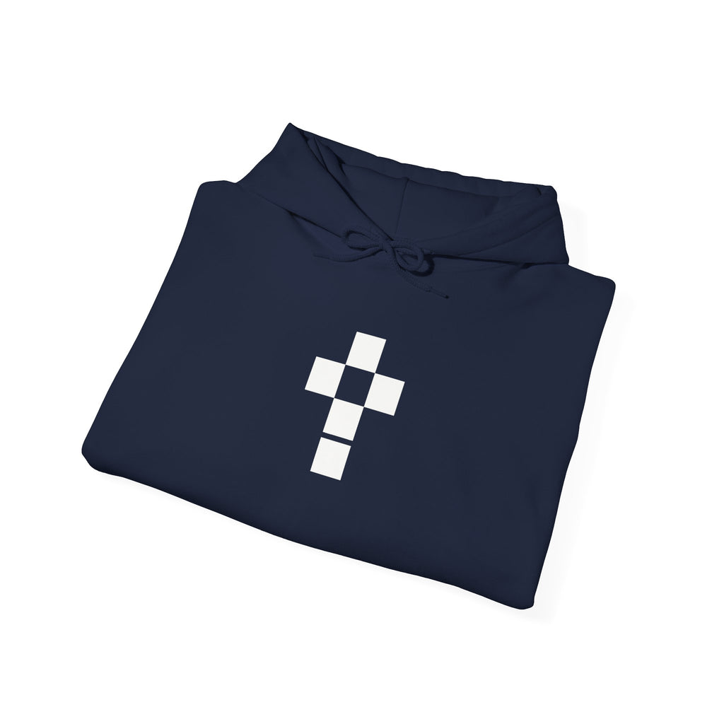 Romaneum Pixel Cross Hoodie | Small Black Cross, American Flag Sleeve