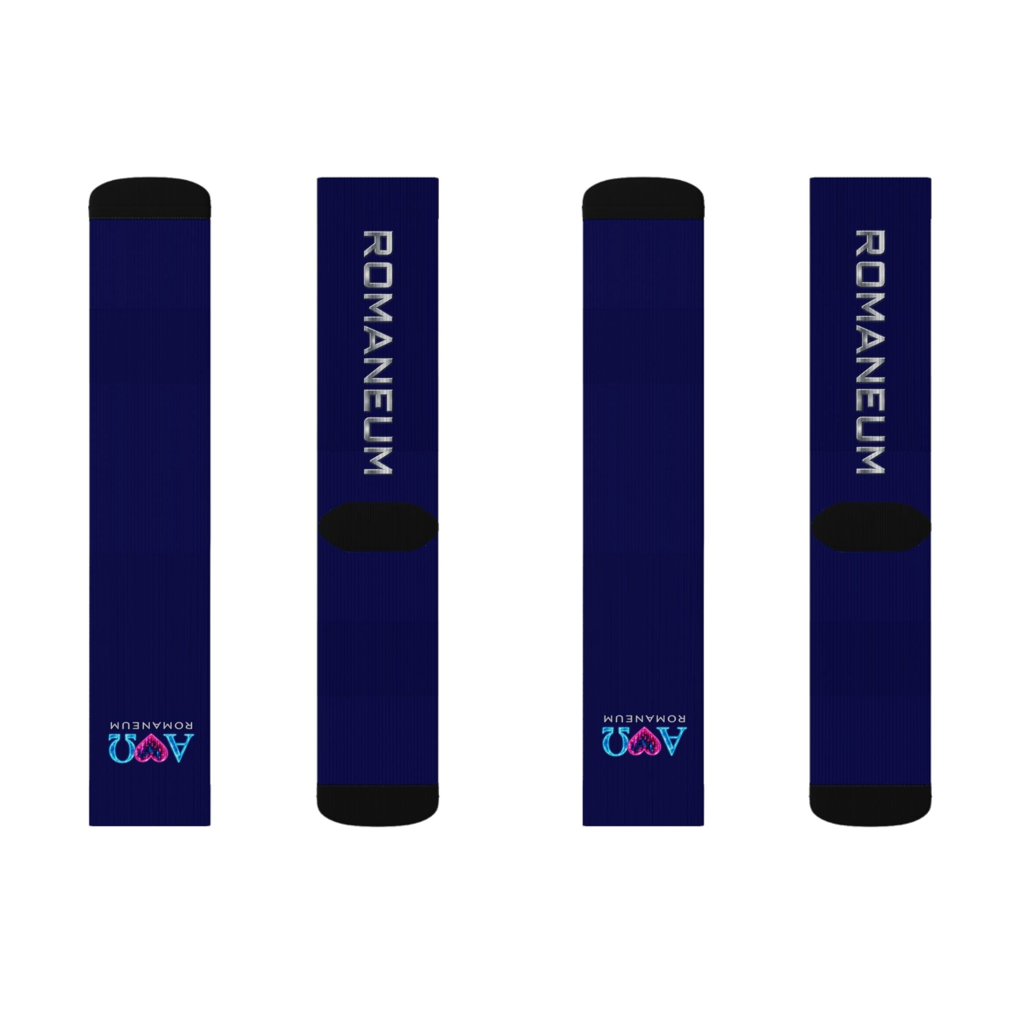 Navy Sublimation Crew Socks — ROMANEUM Logo Athletic Socks