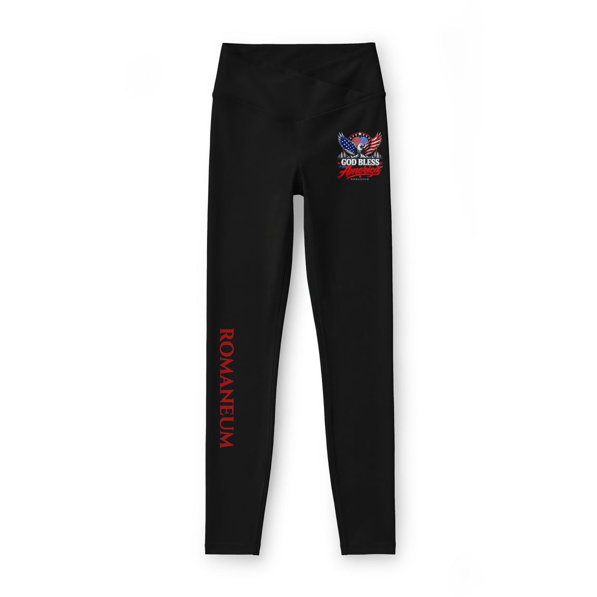 Romaneflum Women’s Leggings — Patriotic Eagle “God Bless” Graphic