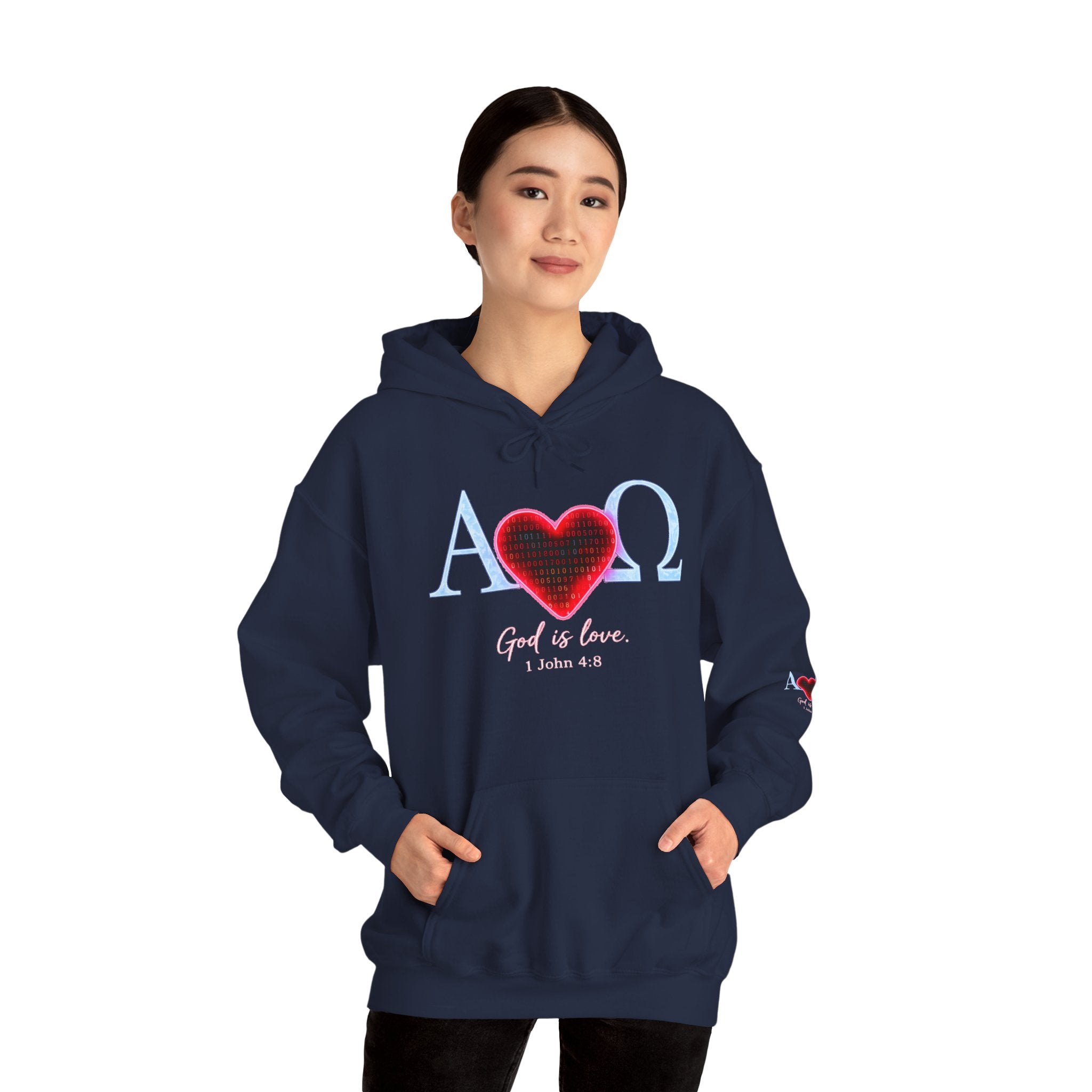 Romaneum Alpha Omega Heart Hoodie | God is Love 1 John 4:8 Christian Hoodie