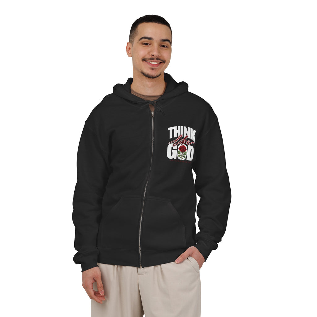 Think like God Zip Hoodie — ROMANEUM Graphic Full-Zip Hooded Sweatshirt