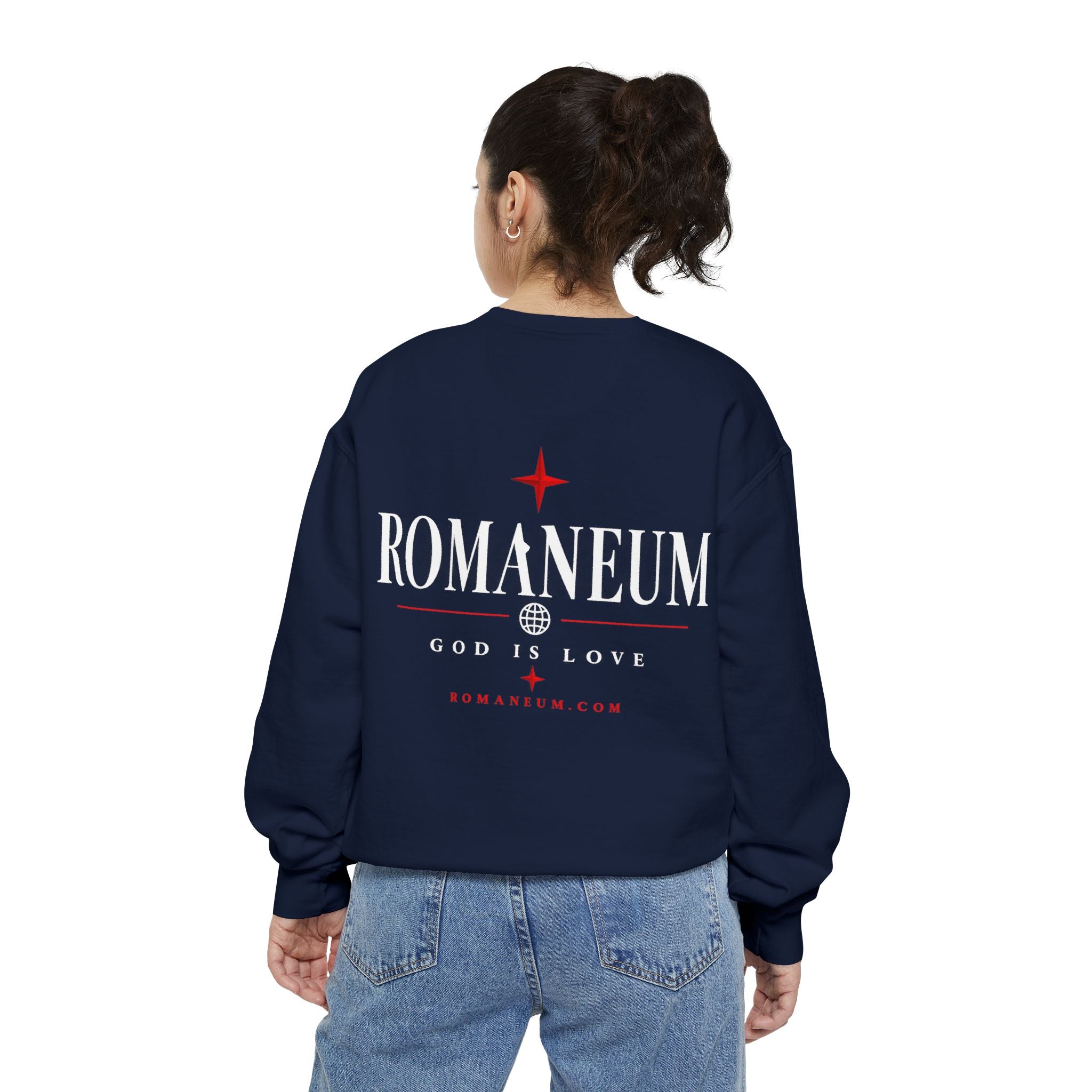 Romaneum Amor Crewneck Sweatshirt — "Amor Roma" Christian Graphic Sweatshirt