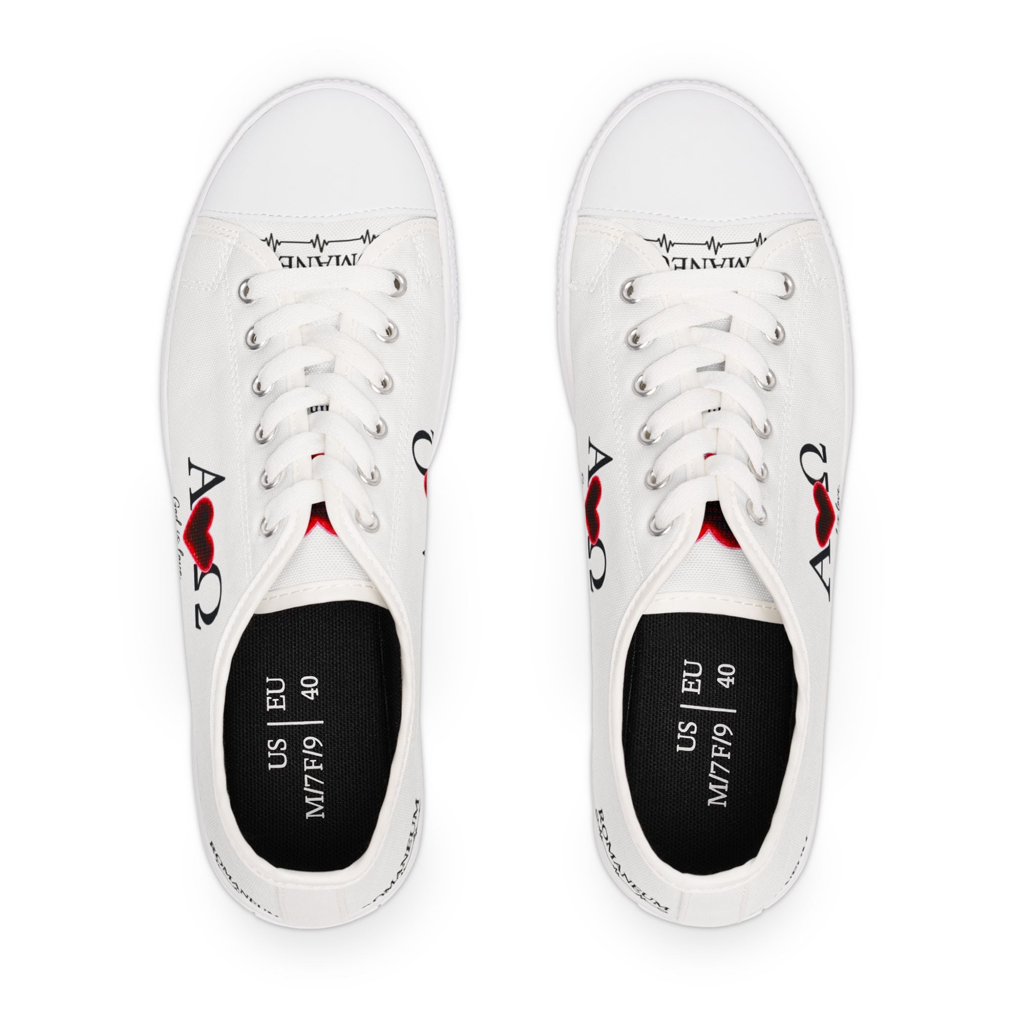 Alpha Omega Heart design Women's Low Top Sneakers | Christian faith love symbol